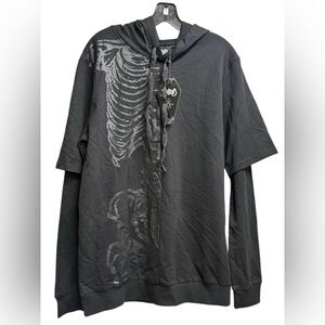 Killstar BAD 2 The Hoodie M Black Skeleton Layered Goth NWT